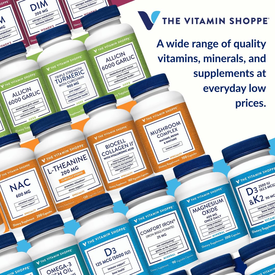 The Vitamin Shoppe frasco y caja juntos para mostrar embalaje y presentación