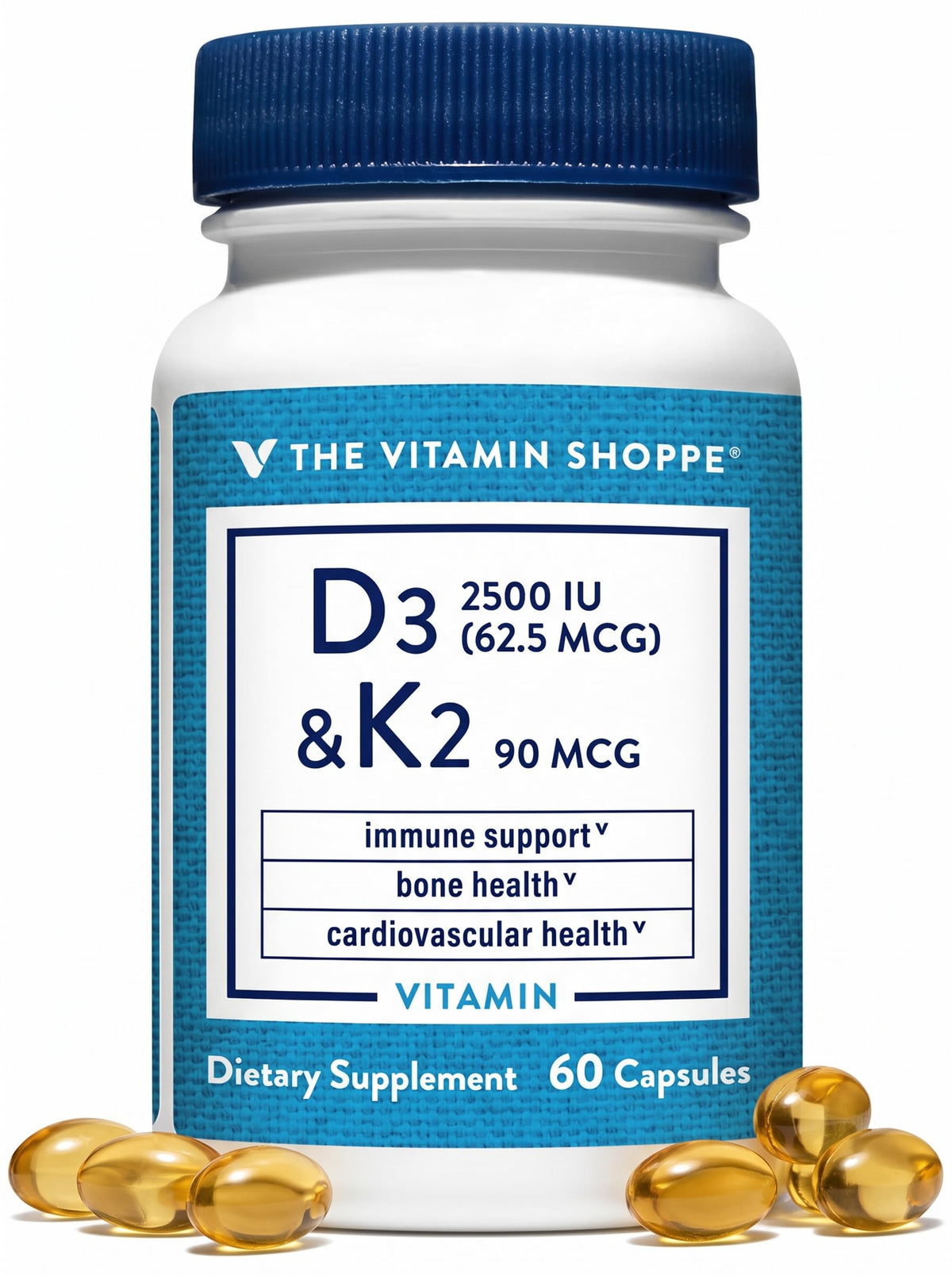 The Vitamin Shoppe frasco delantero mostrando 60 cápsulas y beneficios claros