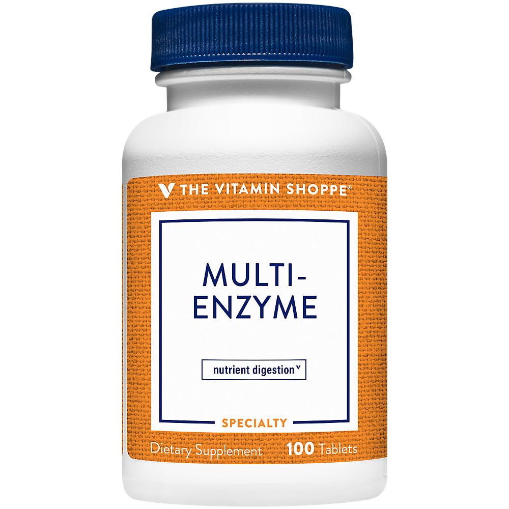 The Vitamin Shoppe envase frontal mostrando 100 tabletas y beneficios de digestión