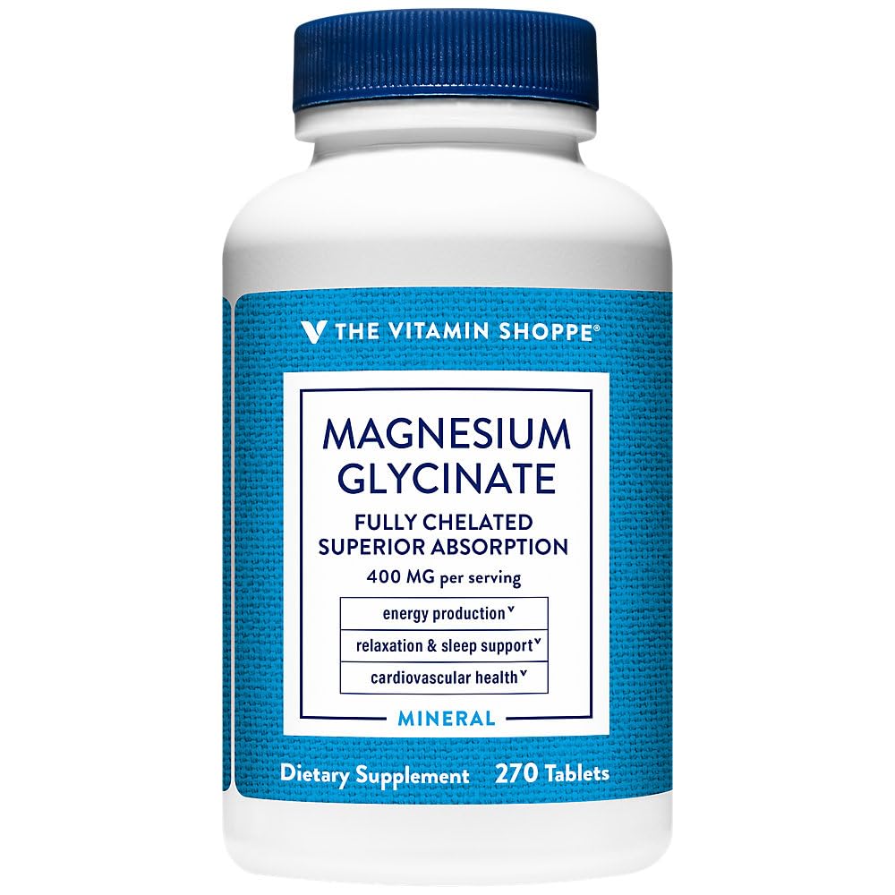 The Vitamin Shoppe envase frontal de magnesio glicinato, información clara del producto