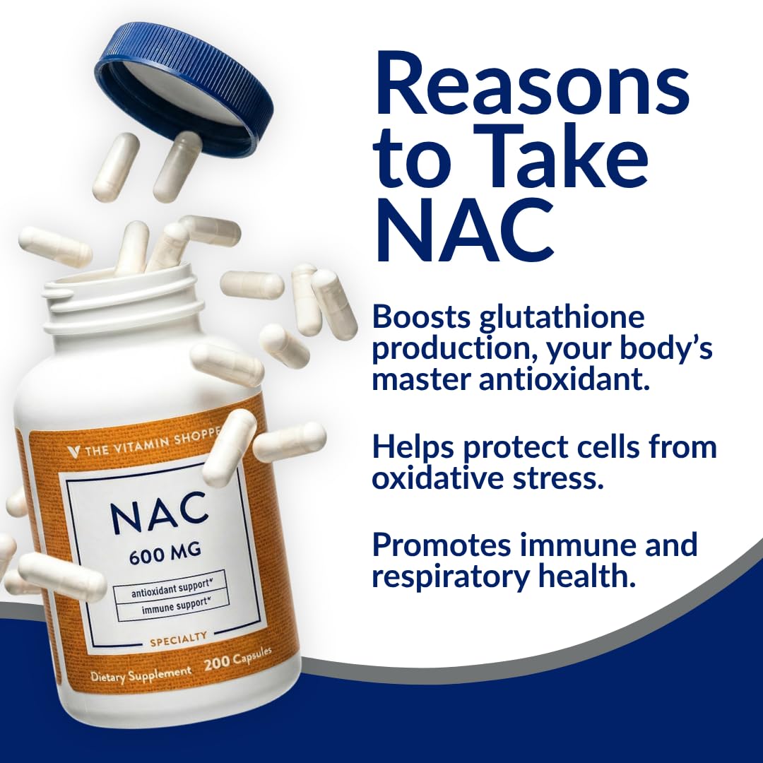 The Vitamin Shoppe conjunto de cápsulas NAC 600 mg, suministro de 200 unidades