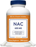 The Vitamin Shoppe frasco frontal del NAC 600 mg, presentación clara y valor