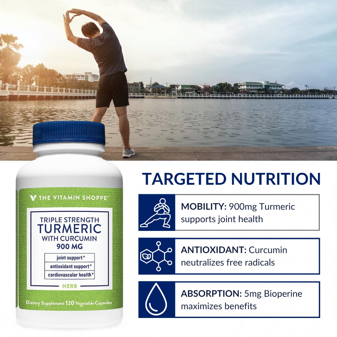The Vitamin Shoppe frasco junto a medición que indica 120 cápsulas por envase