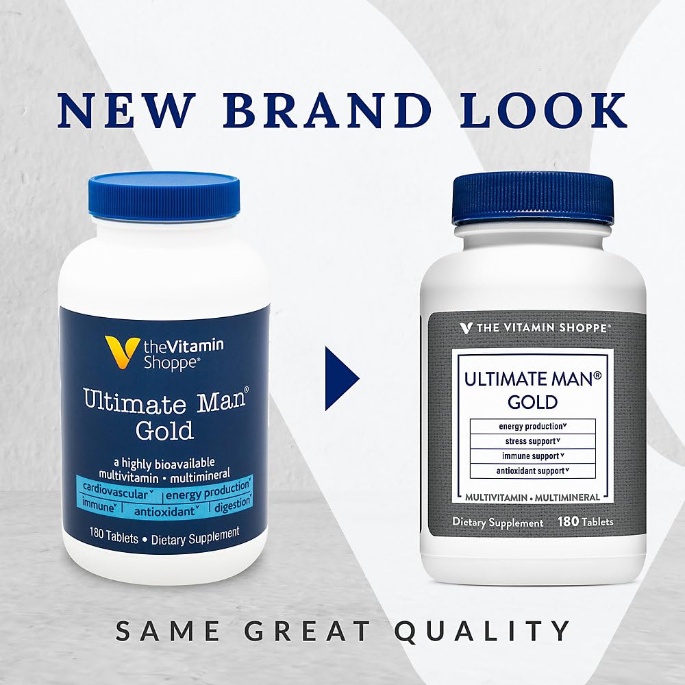 The Vitamin Shoppe tabletas Ultimate Man en mano para ilustrar facilidad de ingesta diaria