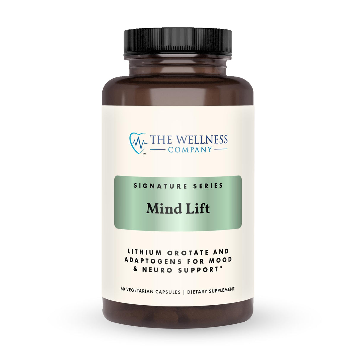 The Wellness Company Mind Lift vista frontal del envase y beneficios de enfoque
