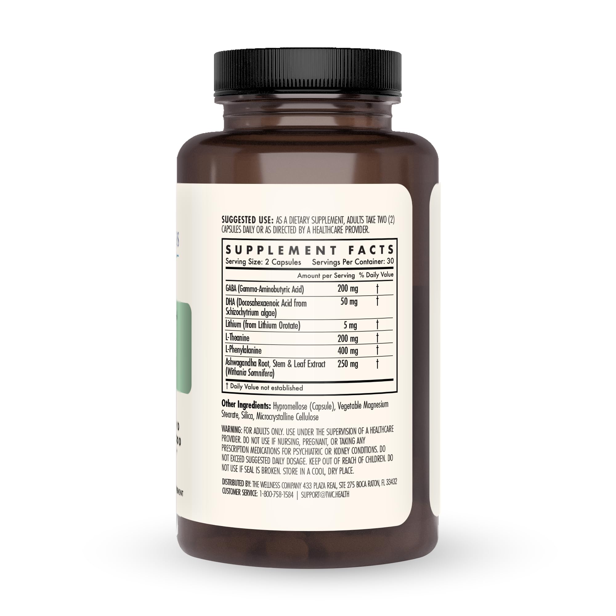 The Wellness Company Mind Lift mezcla de ashwagandha, GABA y DHA en primer plano