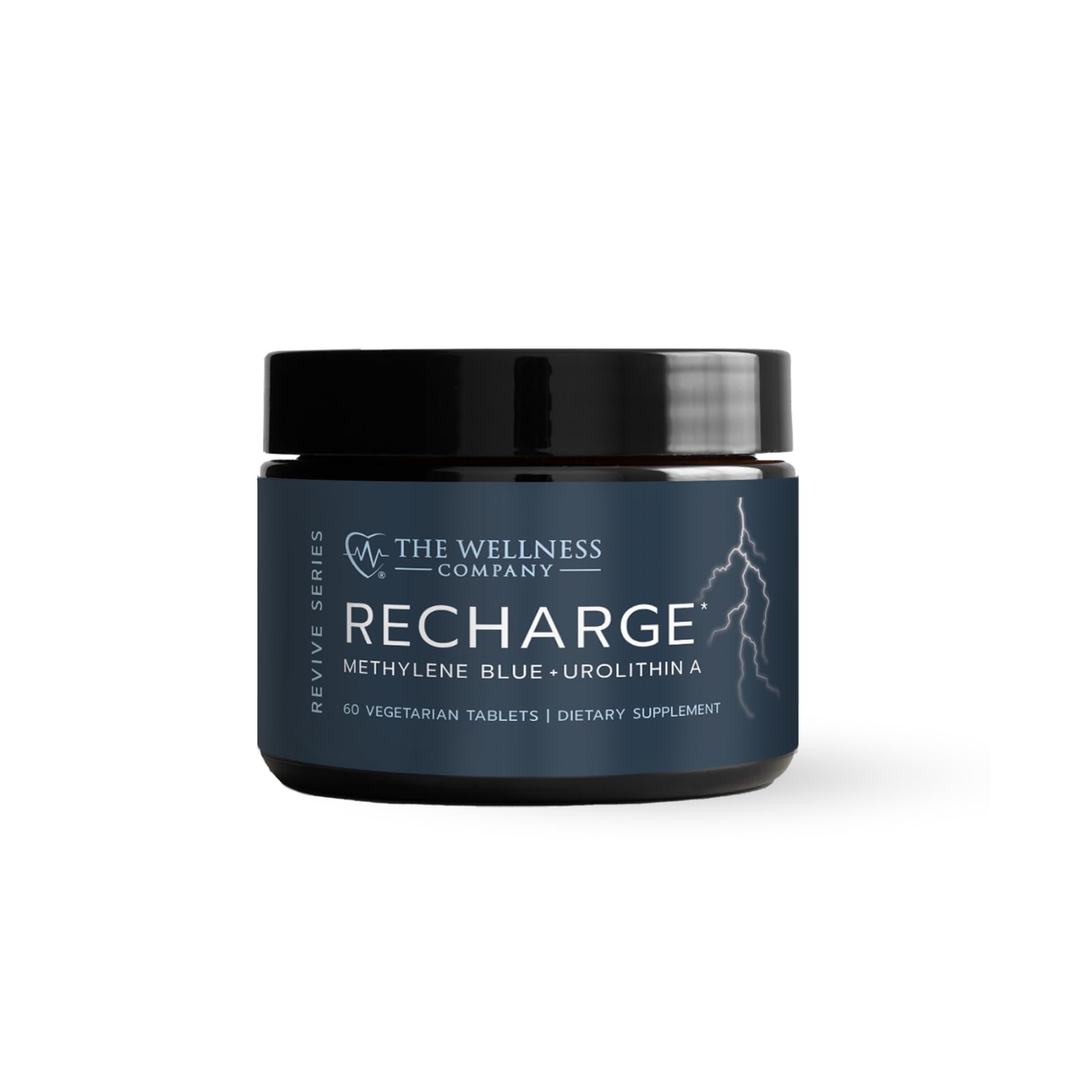 The Wellness Company Recharge frasco frontal mostrando etiqueta y beneficio energético