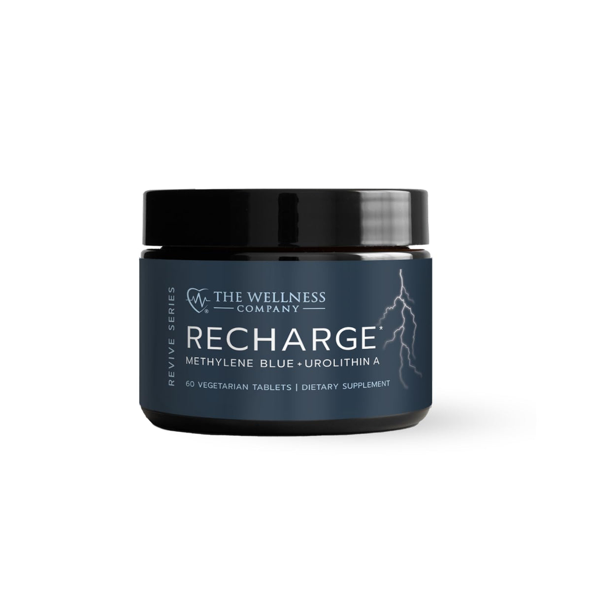 The Wellness Company Recharge frasco frontal mostrando etiqueta y beneficio energético