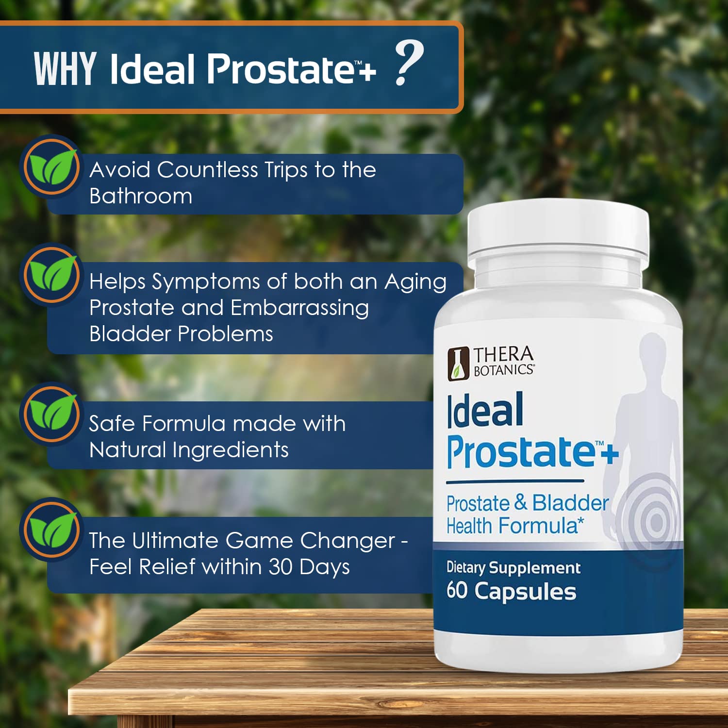 Therabotanics Ideal Prostate Plus etiqueta legible con vitaminas y extractos