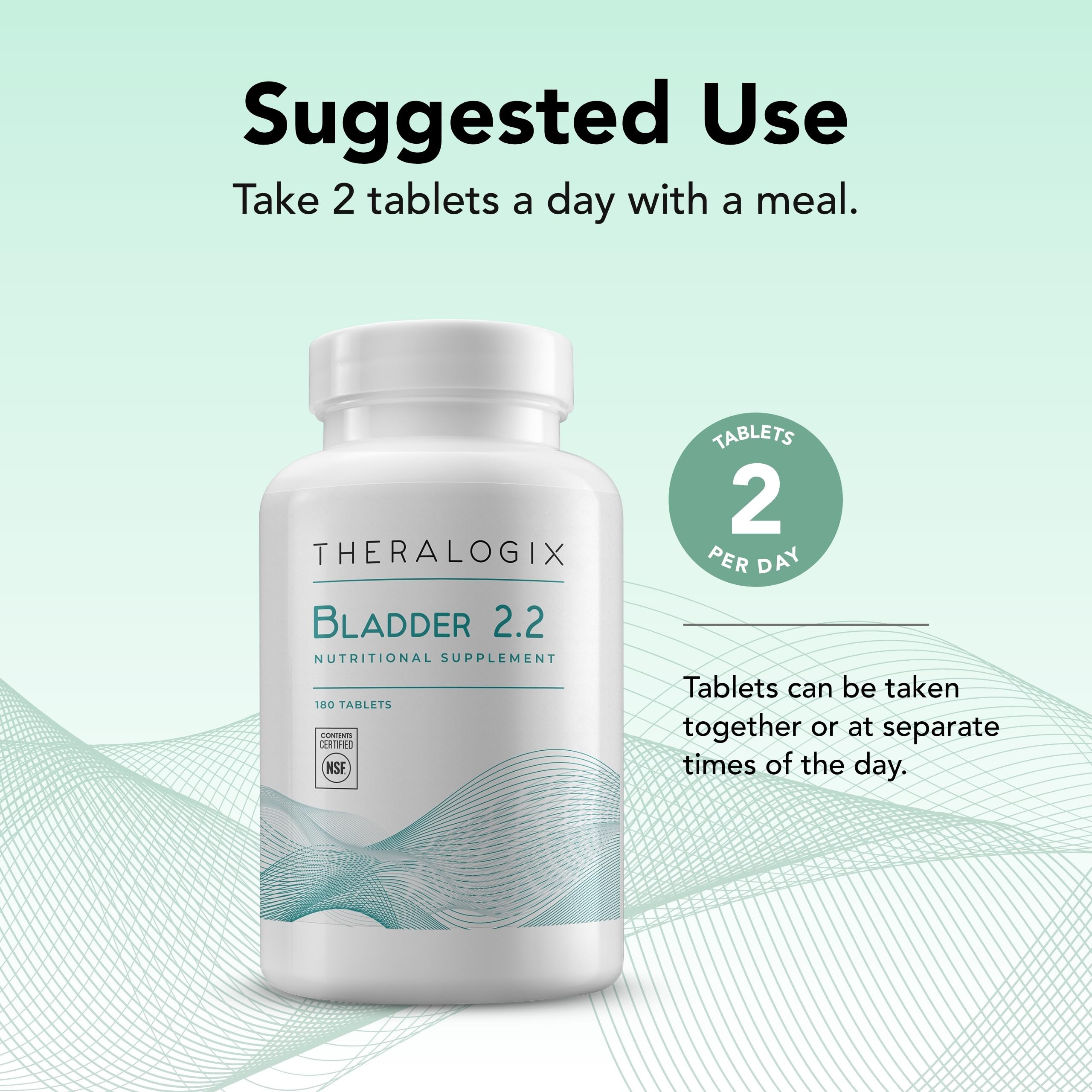 Theralogix Bladder tabletas en primer plano para ver textura y tamaño