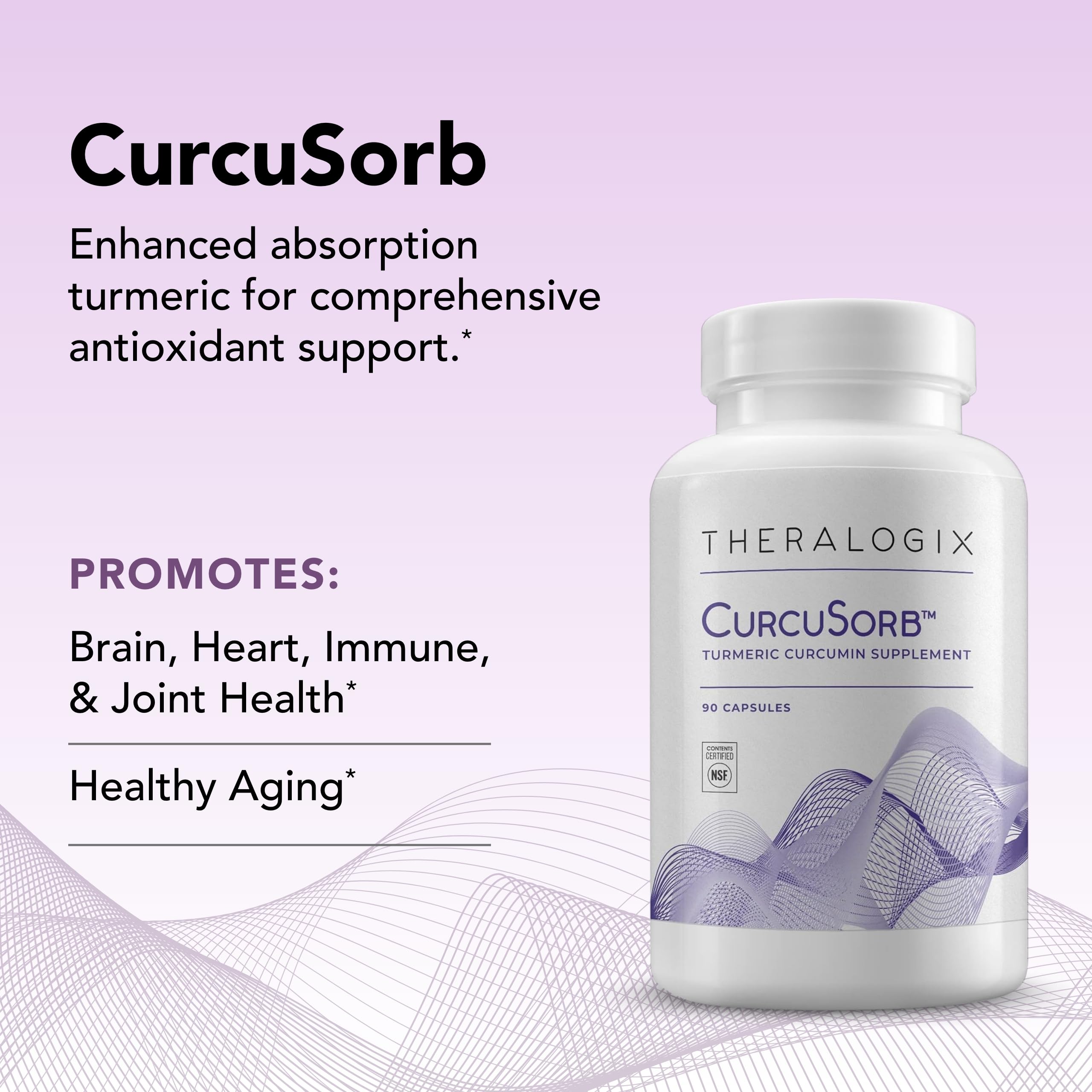 Theralogix CurcuSorb cápsulas junto a una regla mostrando tamaño y dosificación