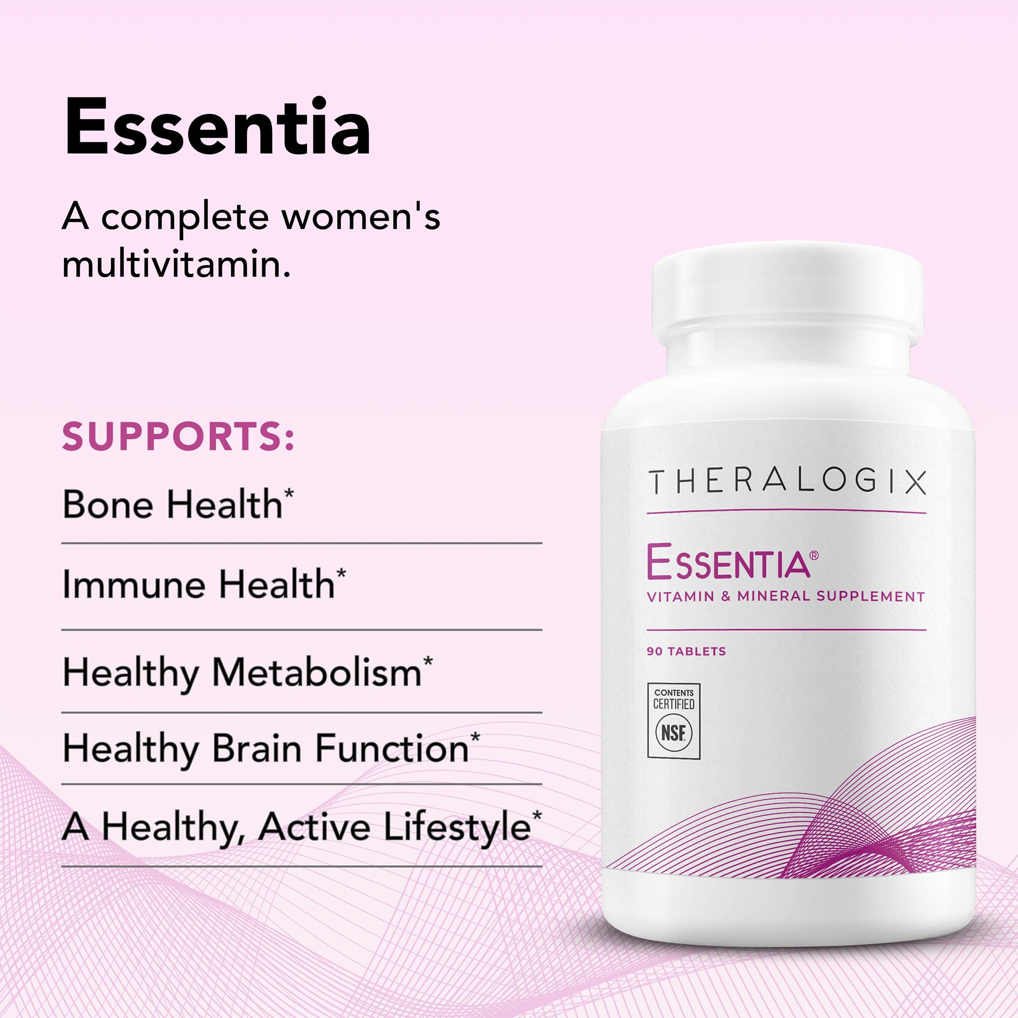 Theralogix Essentia close-up de una tableta, textura y tamaño fáciles de tragar