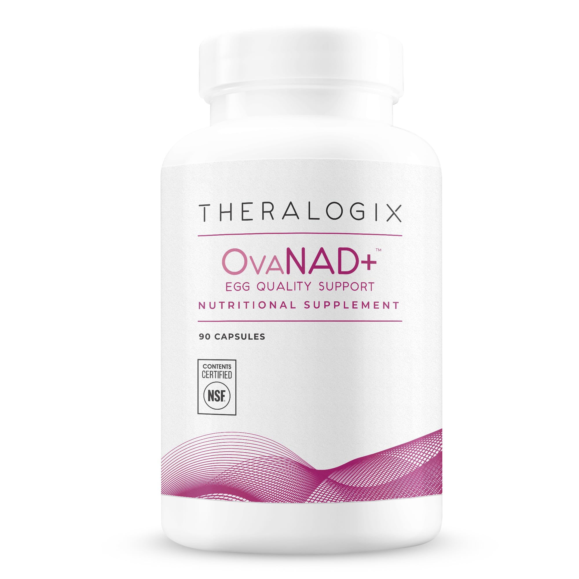 Theralogix frasco OvaNAD+ frente mostrando diseño y beneficio de apoyo celular