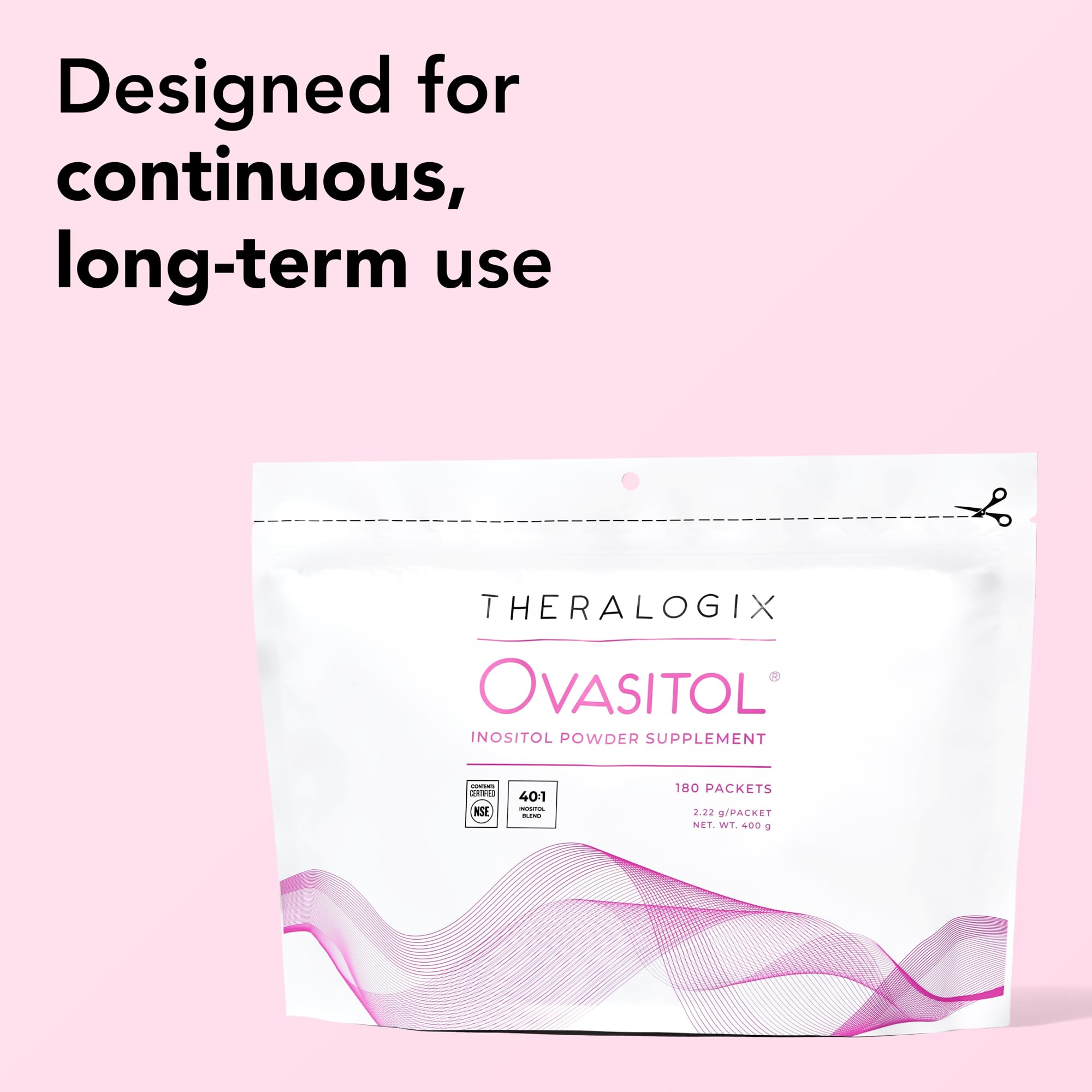 Theralogix Ovasitol sobre al lado de una moneda para comparar tamaño