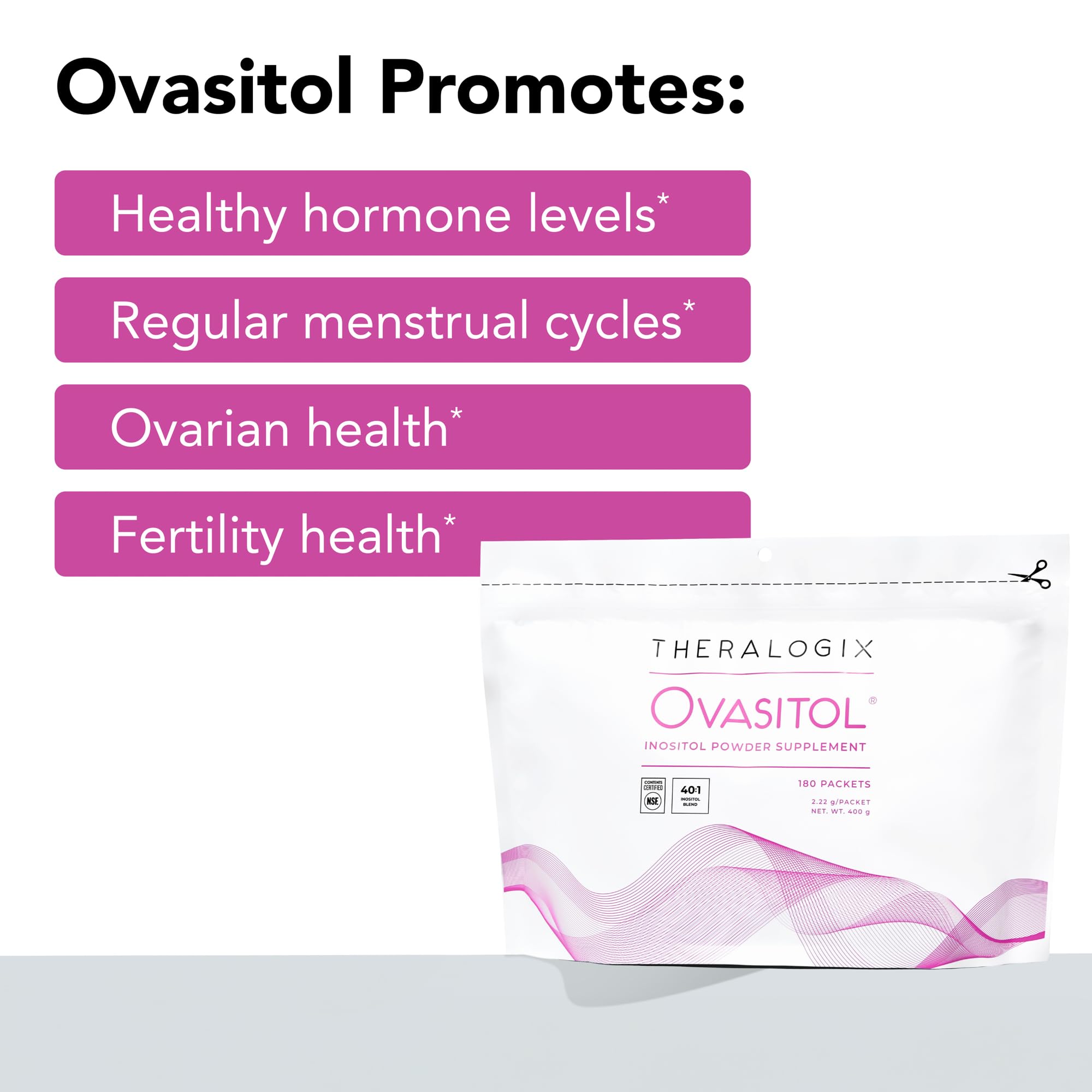 Theralogix Ovasitol polvo sin sabor detalle de textura y pureza visual