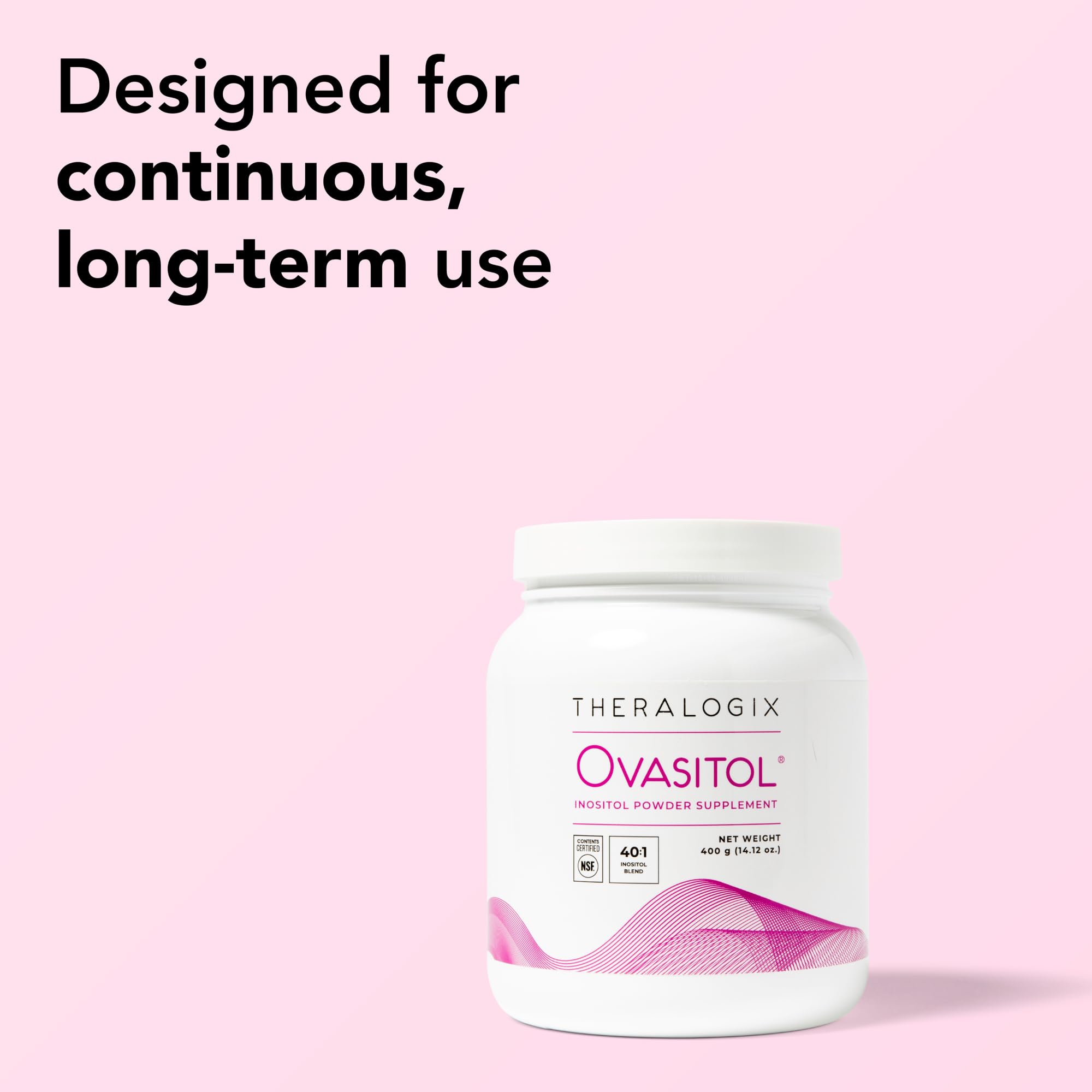 Theralogix Ovasitol polvo disuelto en vaso demostrando mezcla rápida y uso diario