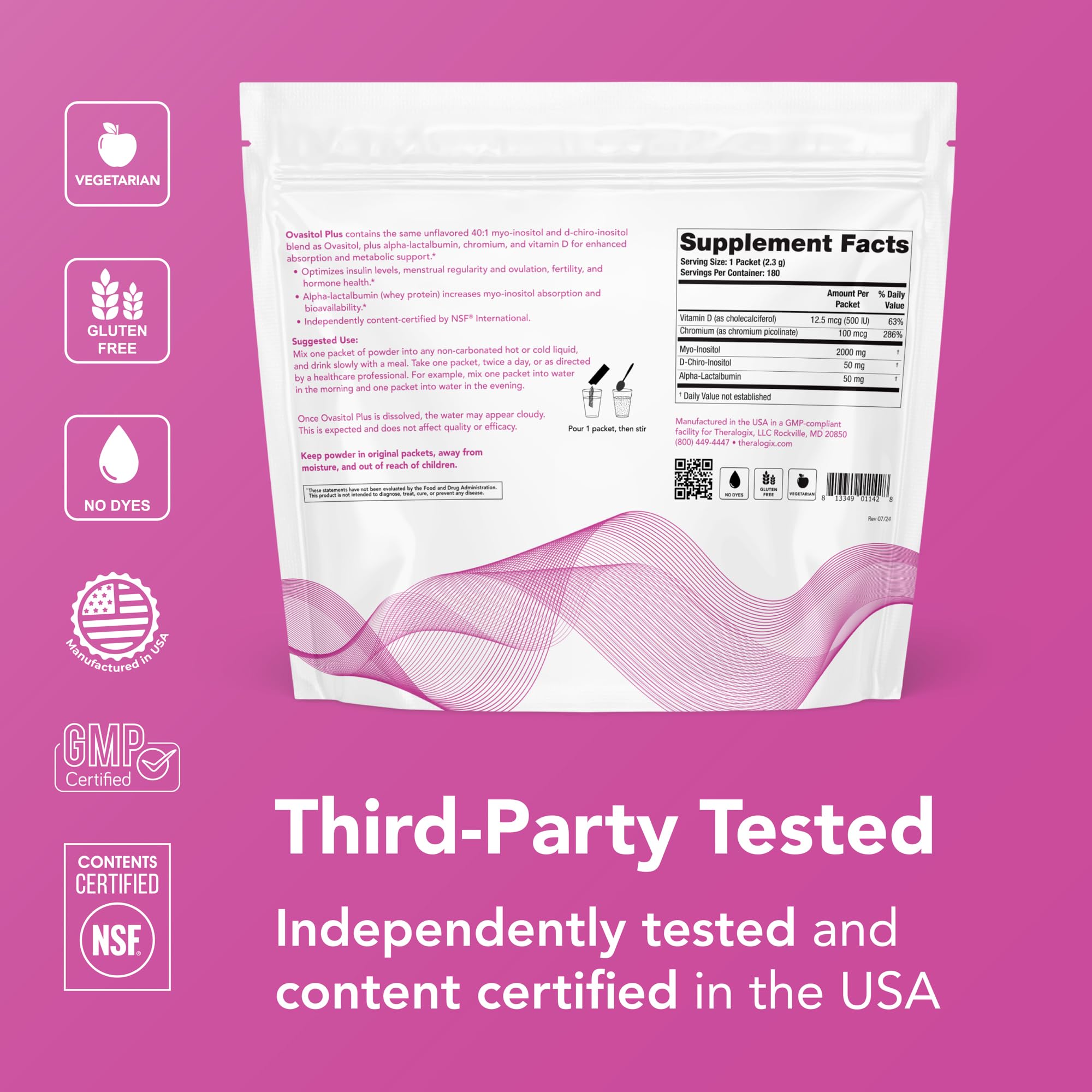 Theralogix Ovasitol Plus en mano para comparar tamaño y porción práctica