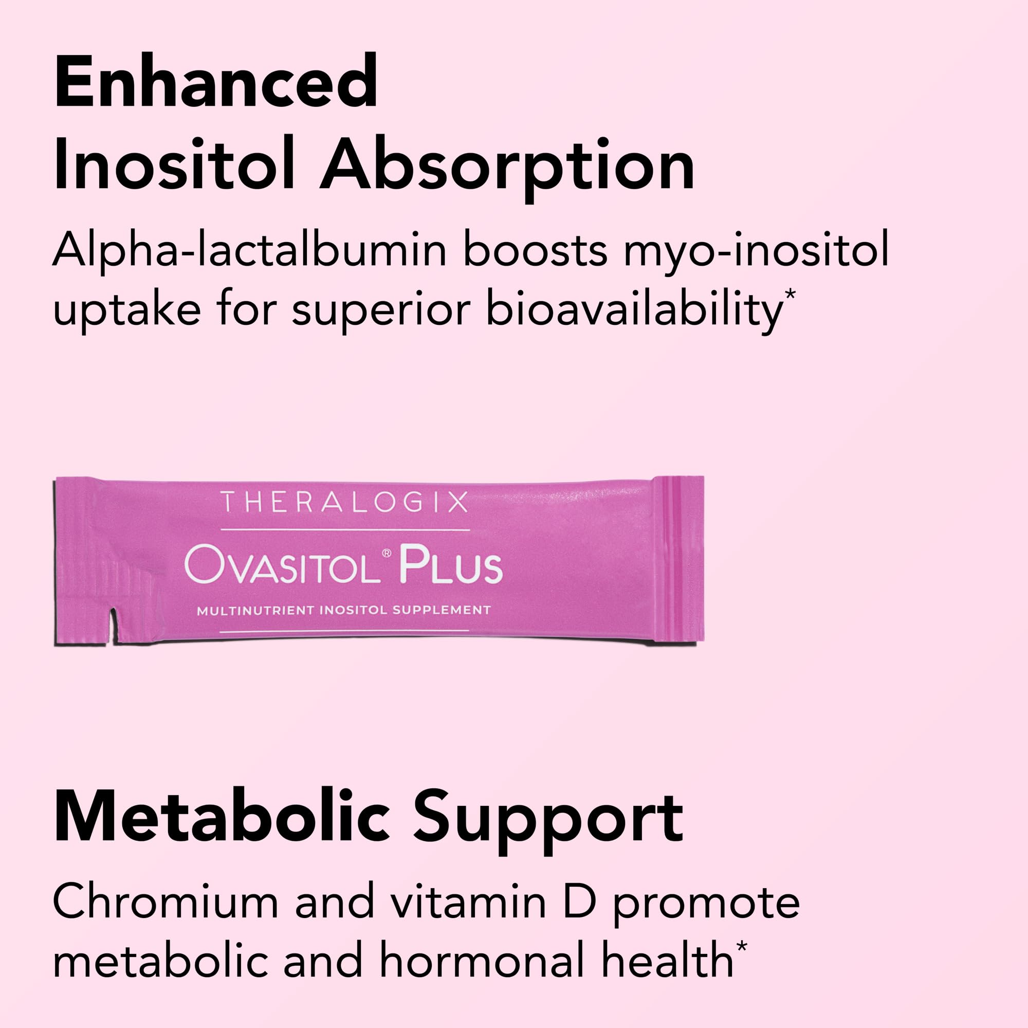 Theralogix Ovasitol Plus polvo y textura que ilustra pureza y mezcla mejorada