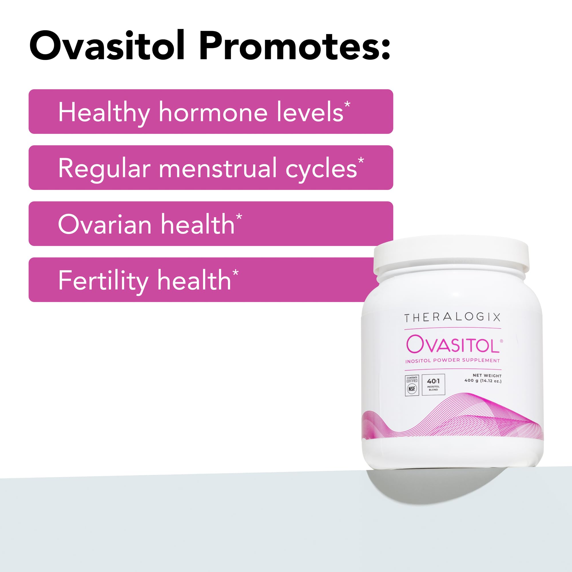 Theralogix Ovasitol textura de polvo sin sabor lista para mezclar y fácil disolución