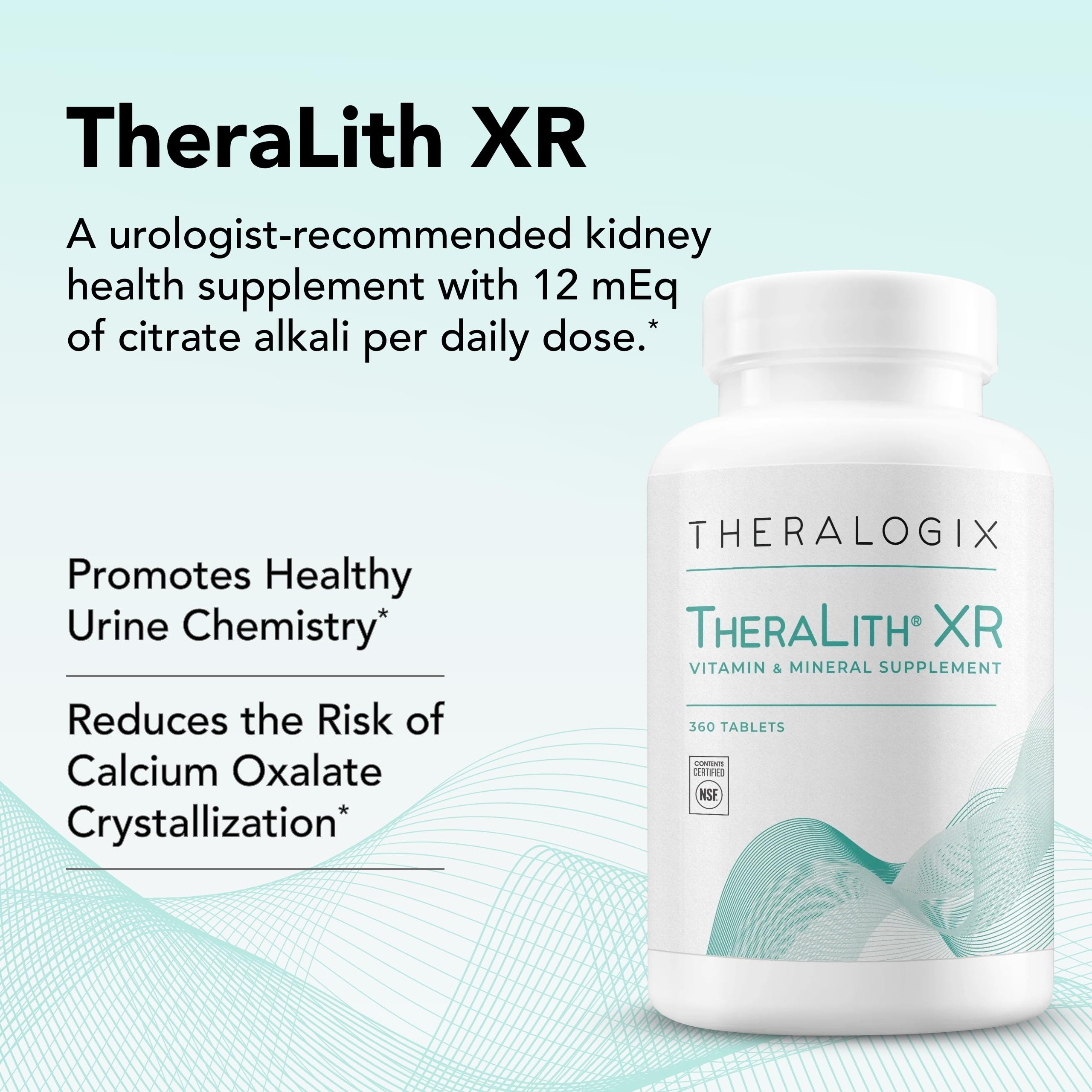 Theralogix TheraLith XR etiqueta con sello NSF destacando pureza y pruebas independientes