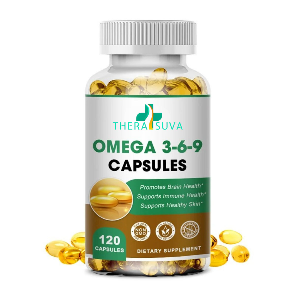 TheraSuva frente del envase mostrando 120 softgels y beneficio de suministro de 60 días