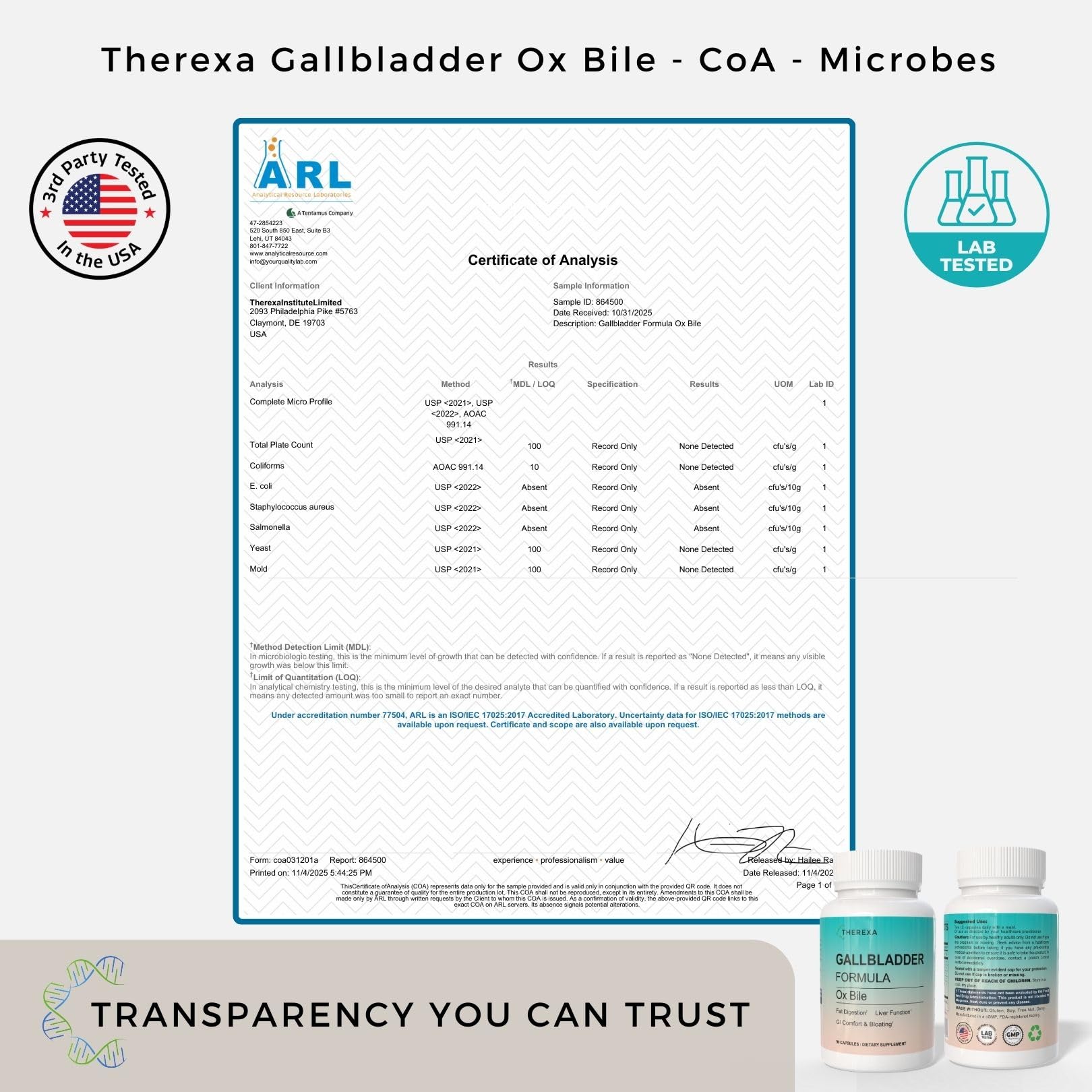 THEREXA cápsula abierta con polvo para visualizar formulación limpia