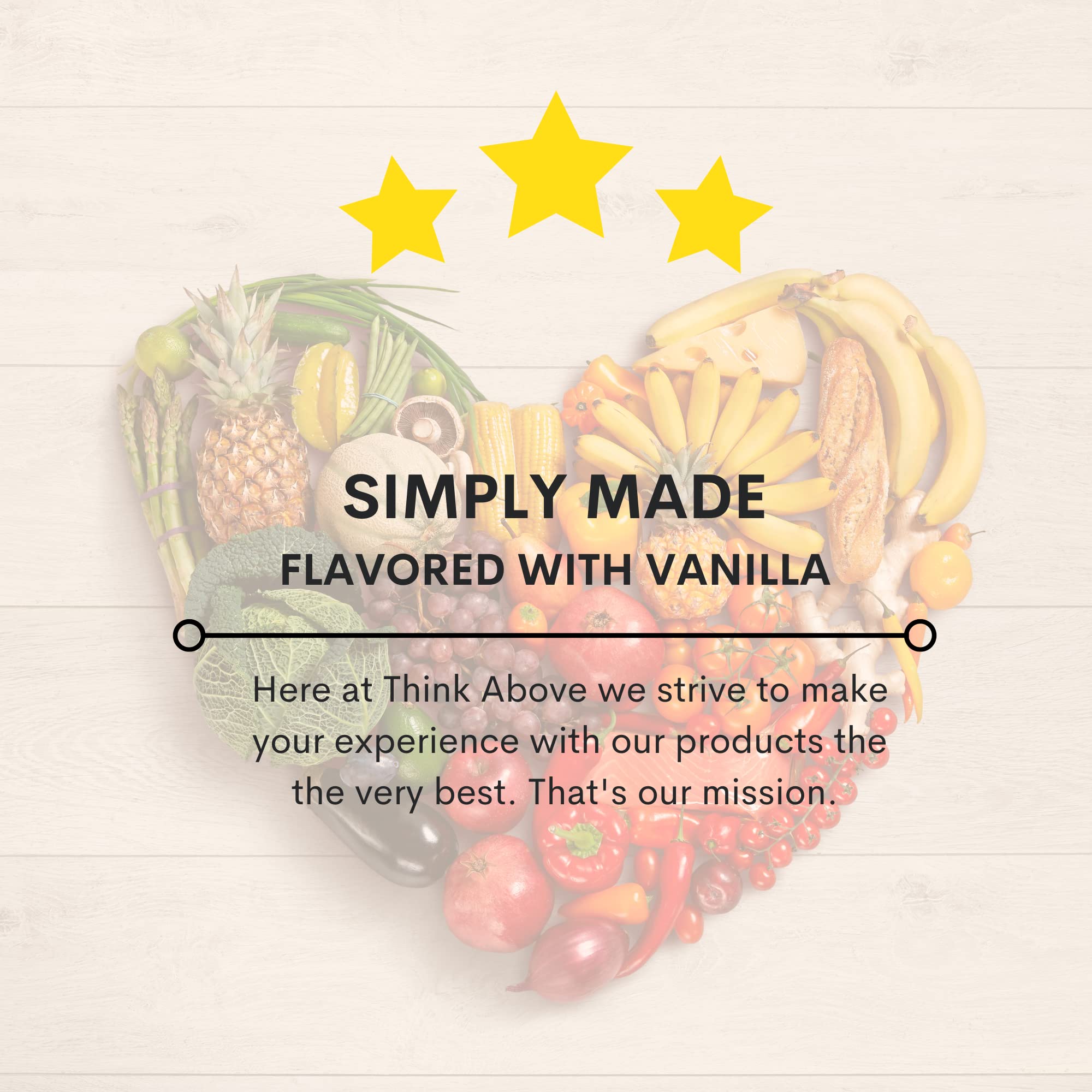 Think Above etiqueta con ingredientes y extracto de vainilla, sabor natural