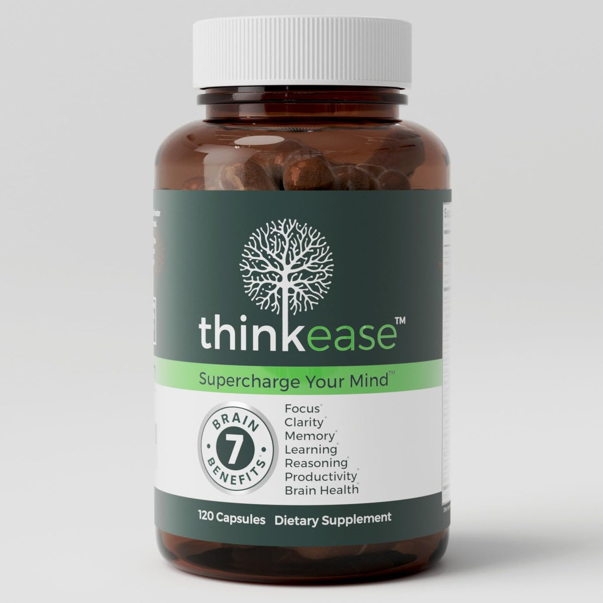 ThinkEase envase frontal mostrando 120 cápsulas y beneficios claros