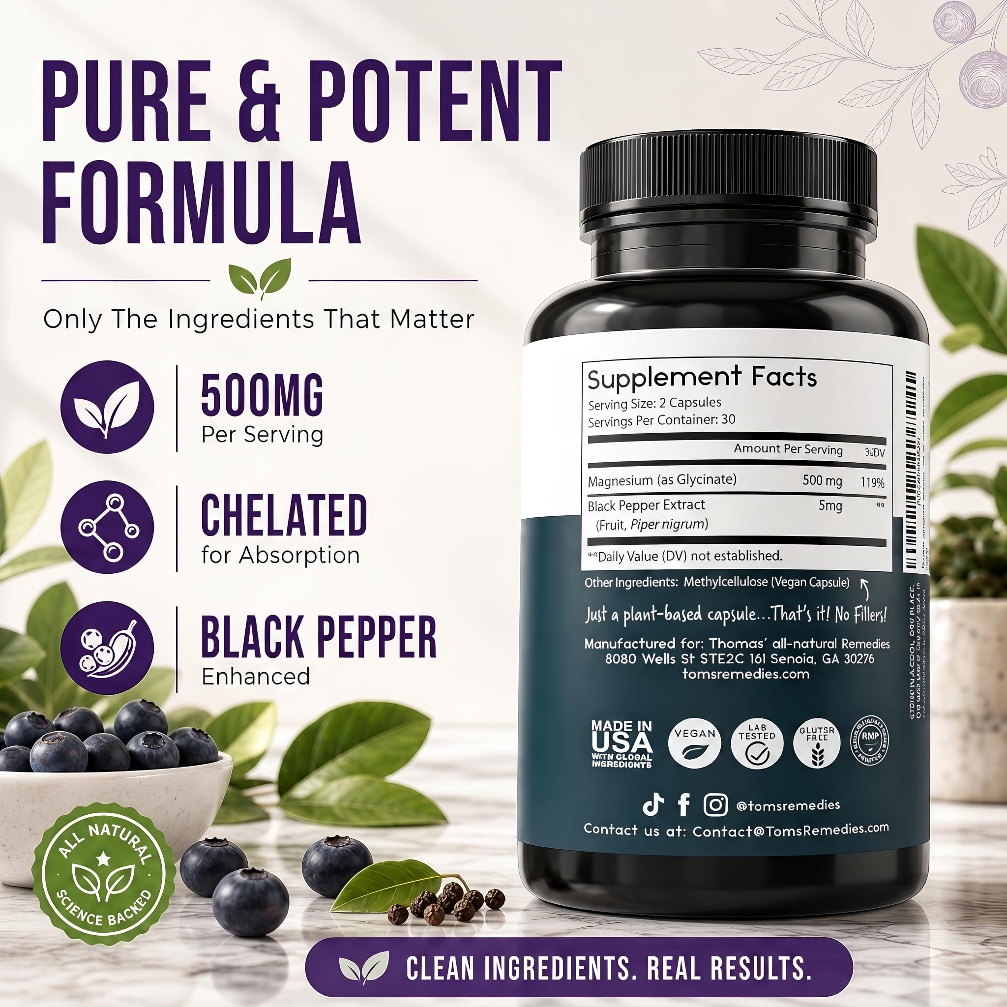 Thomas' all-natural Remedies ingredientes vegetales destacados y claridad de fórmula