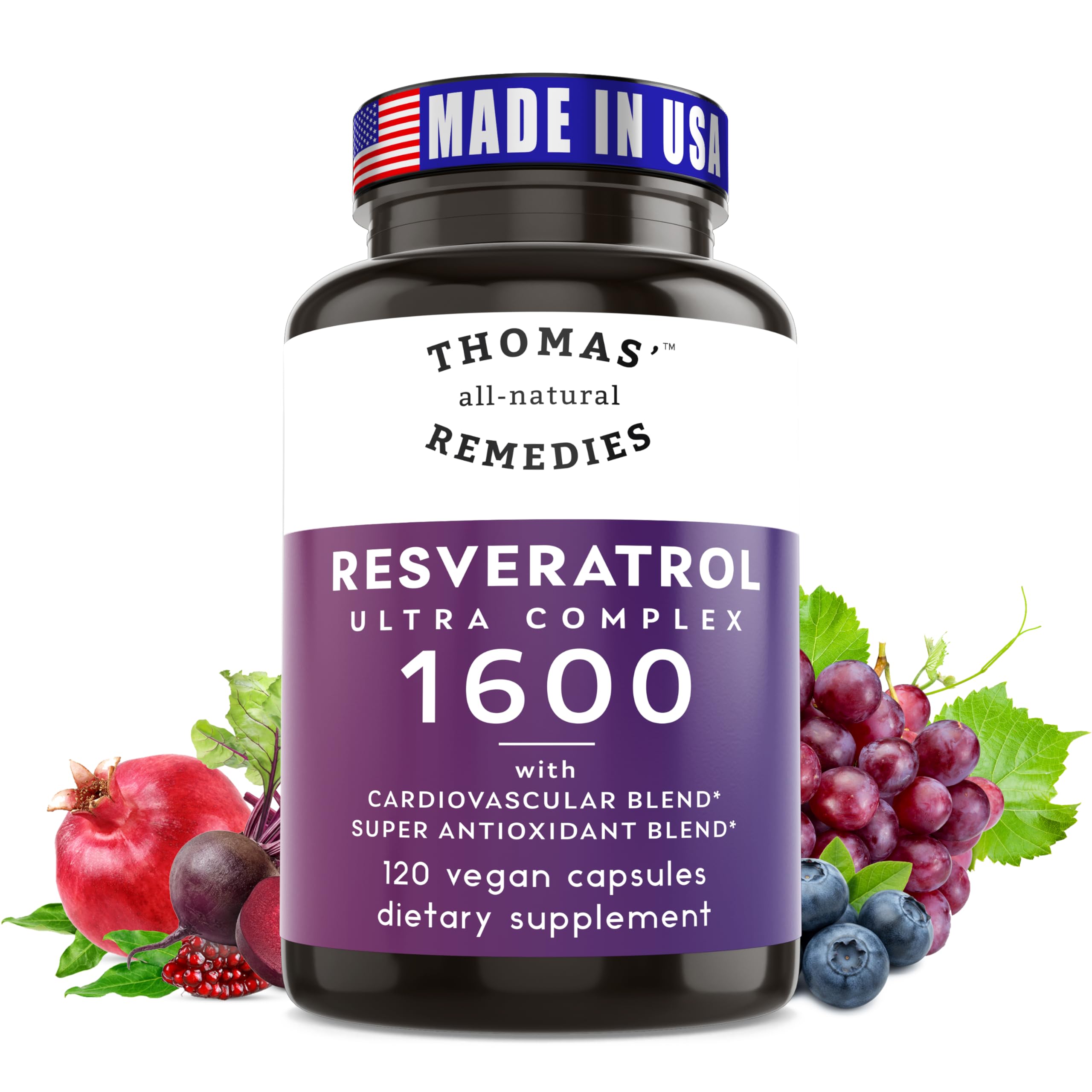 Thomas' all-natural Remedies envase frontal mostrando 120 cápsulas y etiqueta clara