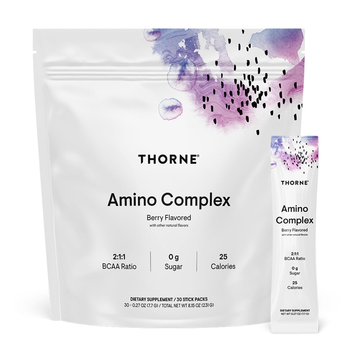 THORNE envase frontal Berry mostrando diseño y beneficios