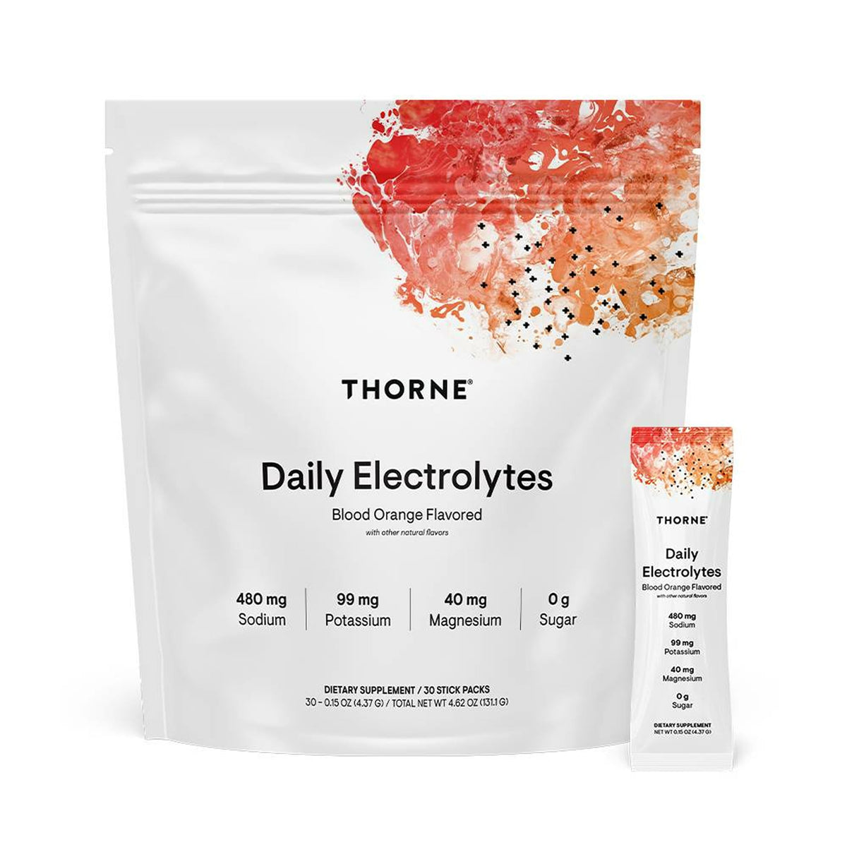 THORNE empaque frontal Blood Orange mostrando beneficios y 30 sobres