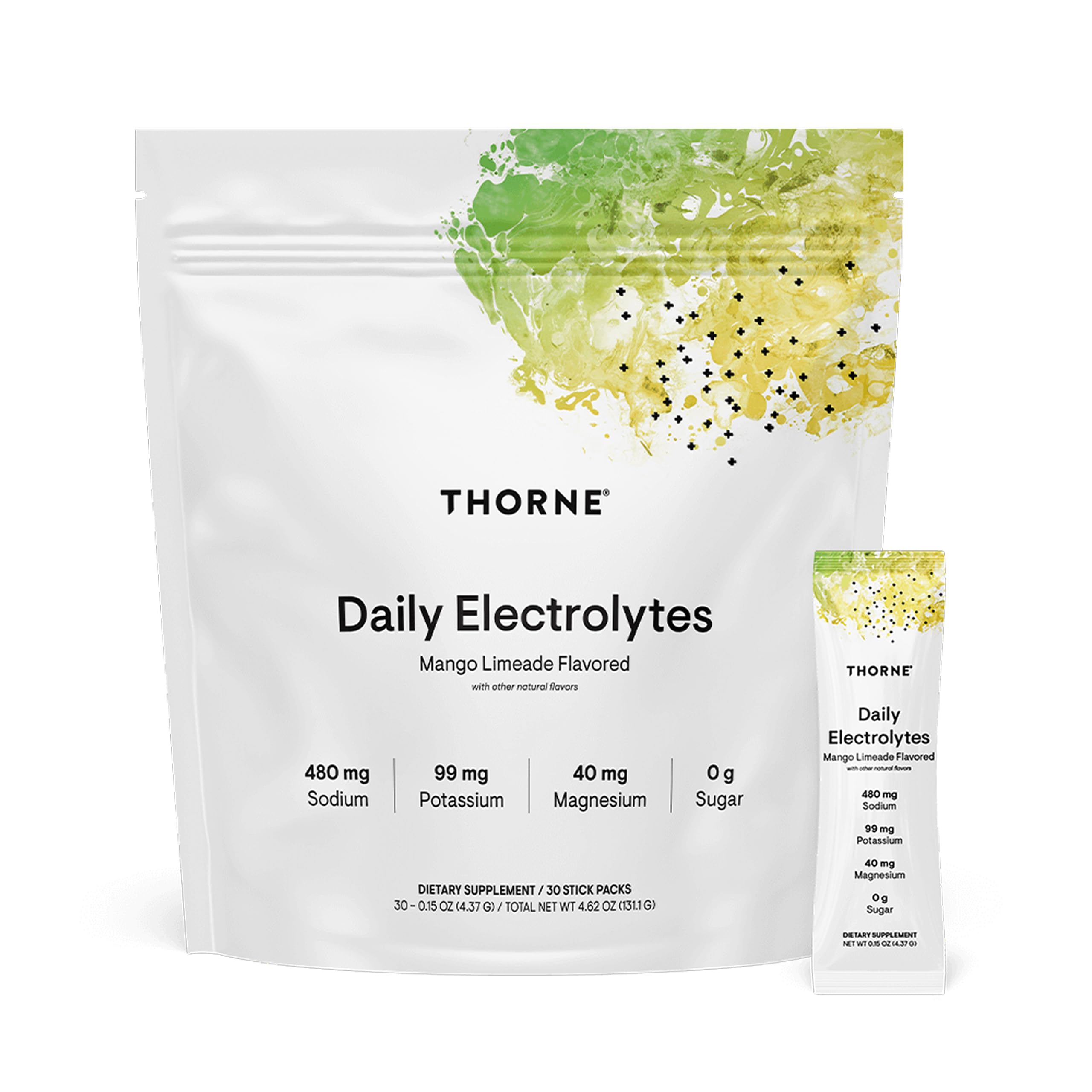 THORNE frente del envase Mango Limeade mostrando 30 sobres y marca confiable