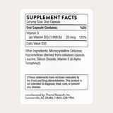 THORNE etiqueta con información de vitamina D3 y certificación de terceros