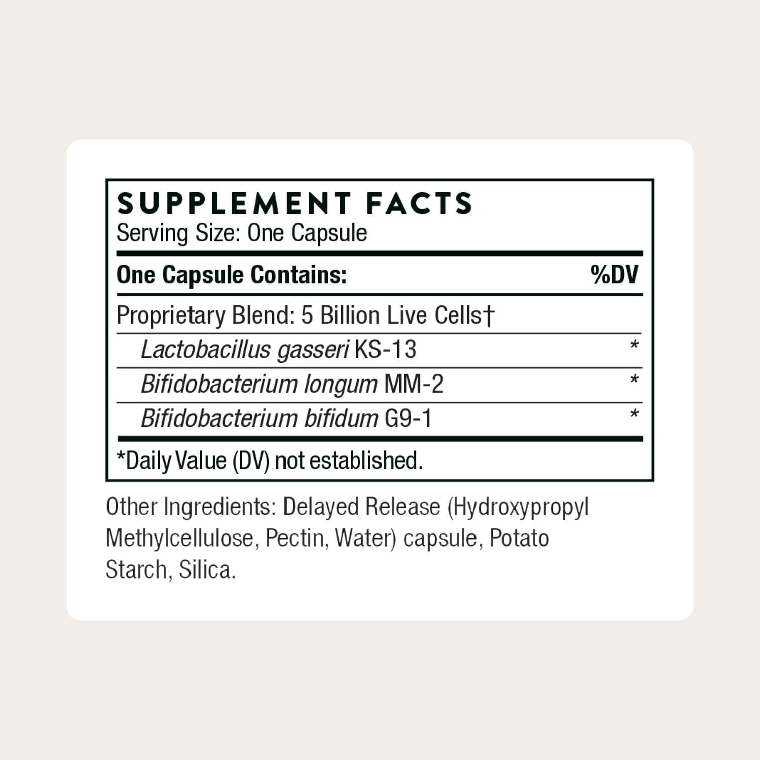 THORNE cápsula de FloraMend Prime en primer plano que destaca estabilidad