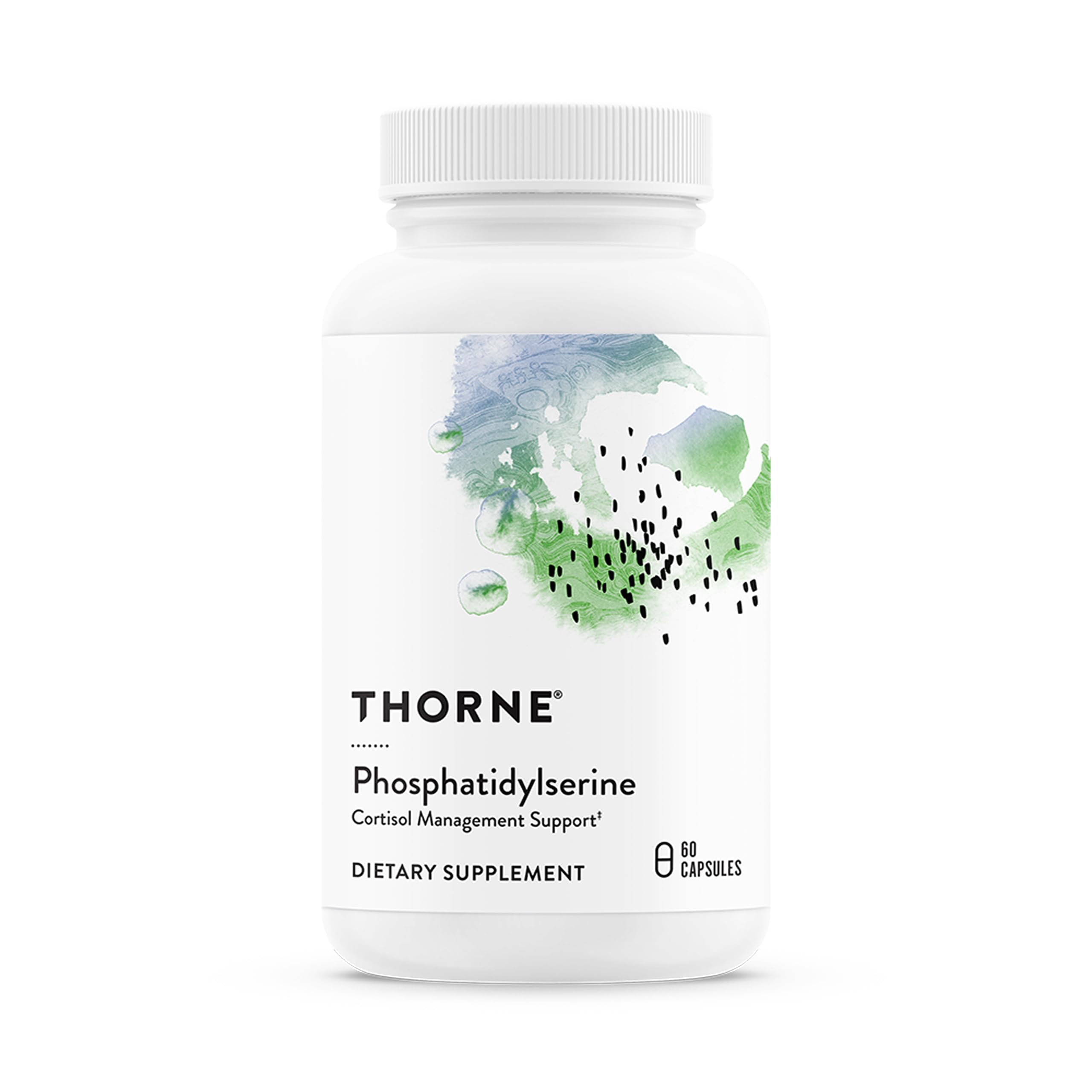 THORNE frasco frontal de Phosphatidylserine y etiquetado claro beneficio calidad