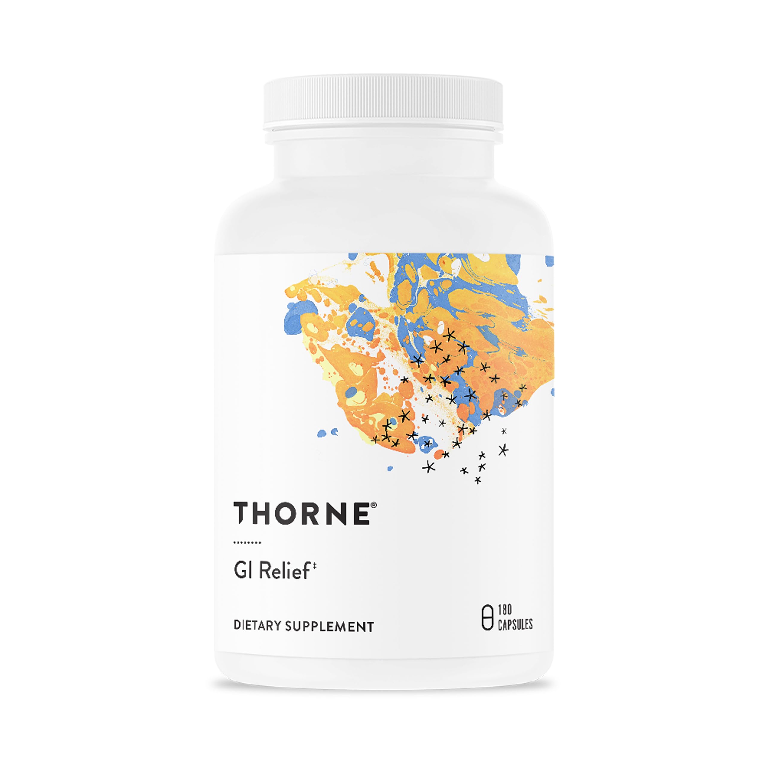 THORNE frasco frontal de GI Relief mostrando el envase y beneficios
