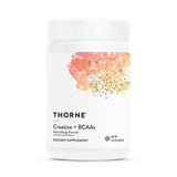 THORNE envase frontal de Creatine + BCAAs mostrando sello NSF y beneficios