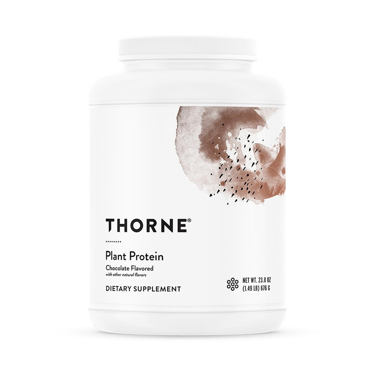 THORNE frente del envase mostrando información clara y ventaja de proteína
