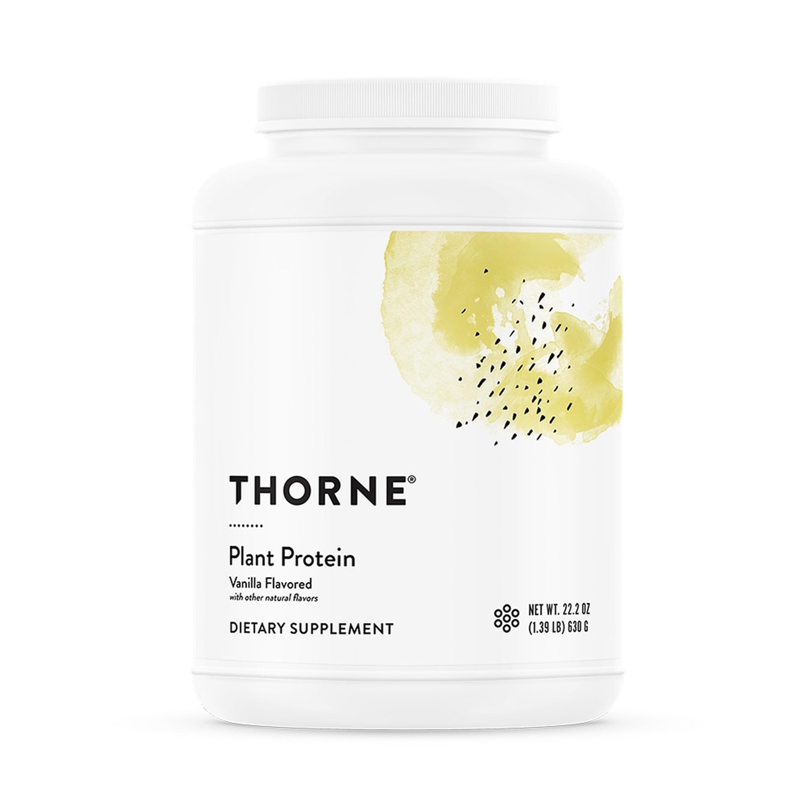 THORNE envase frontal mostrando marca y sabor vainilla, confianza y calidad