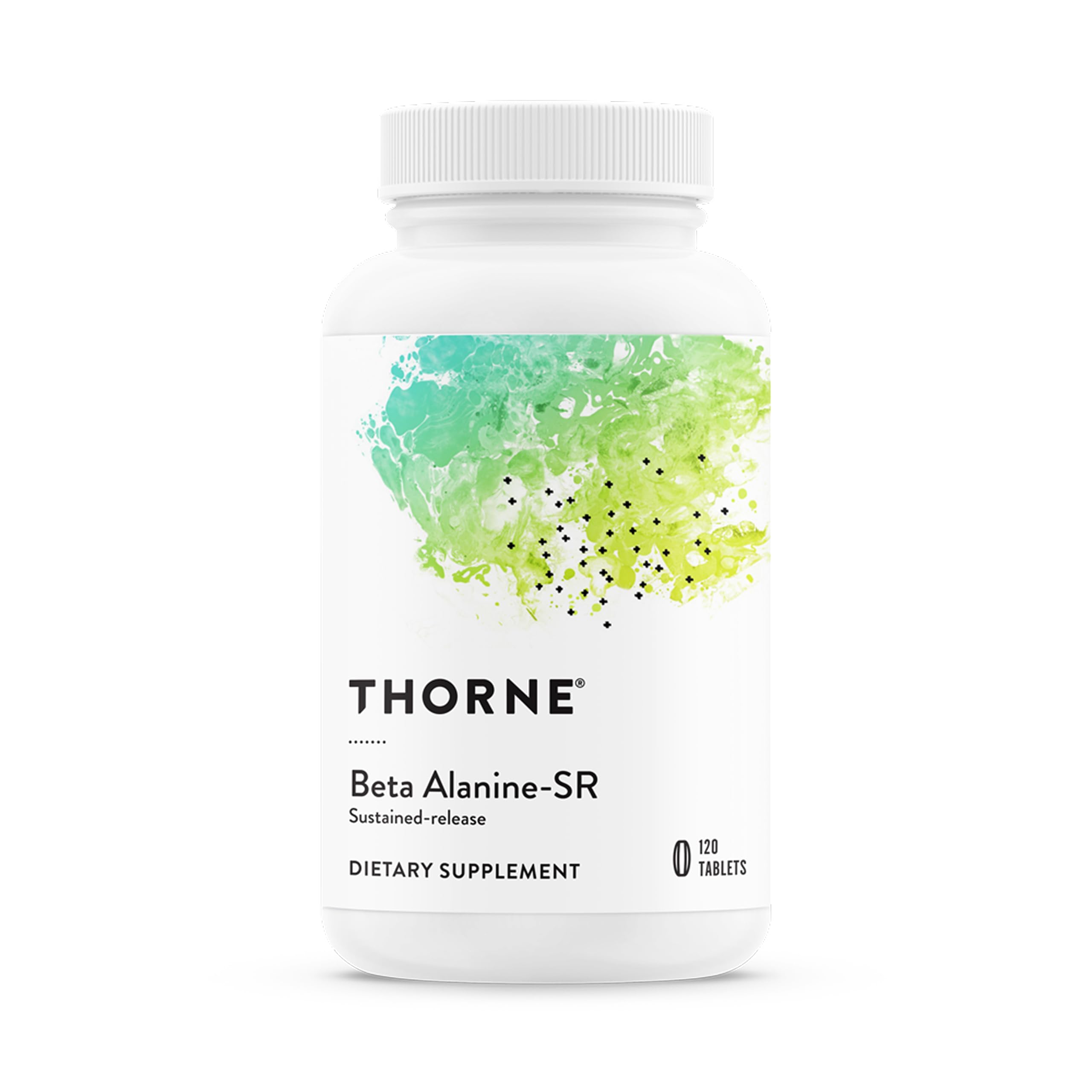 THORNE envase frontal de Beta Alanine Sustained Release mostrando diseño y beneficios