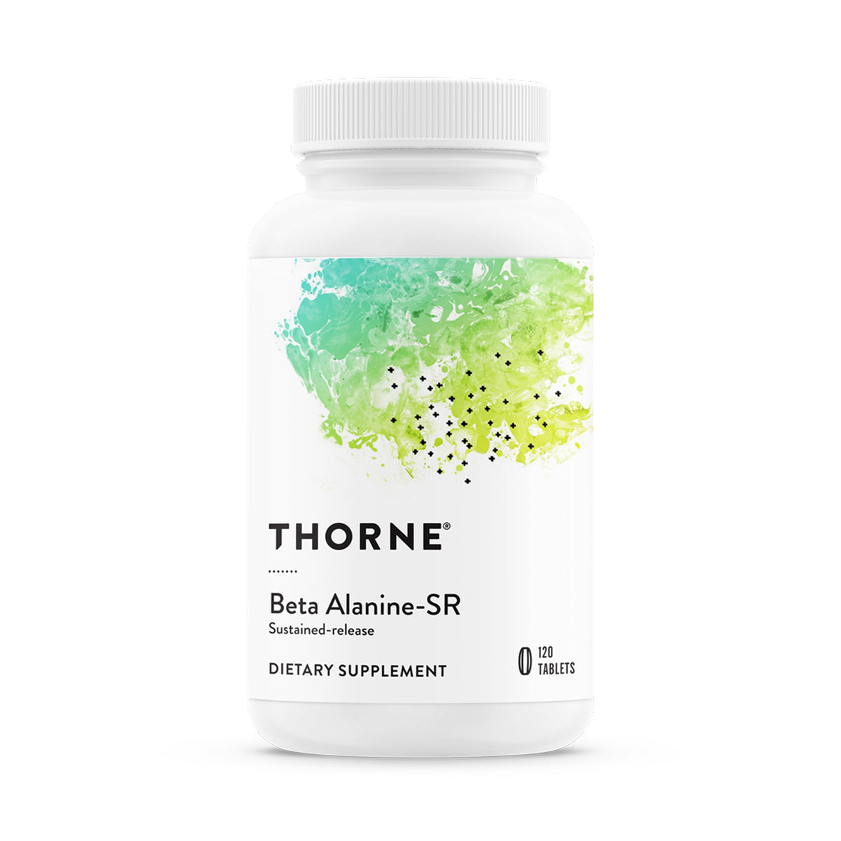 THORNE envase frontal de Beta Alanine Sustained Release mostrando diseño y beneficios