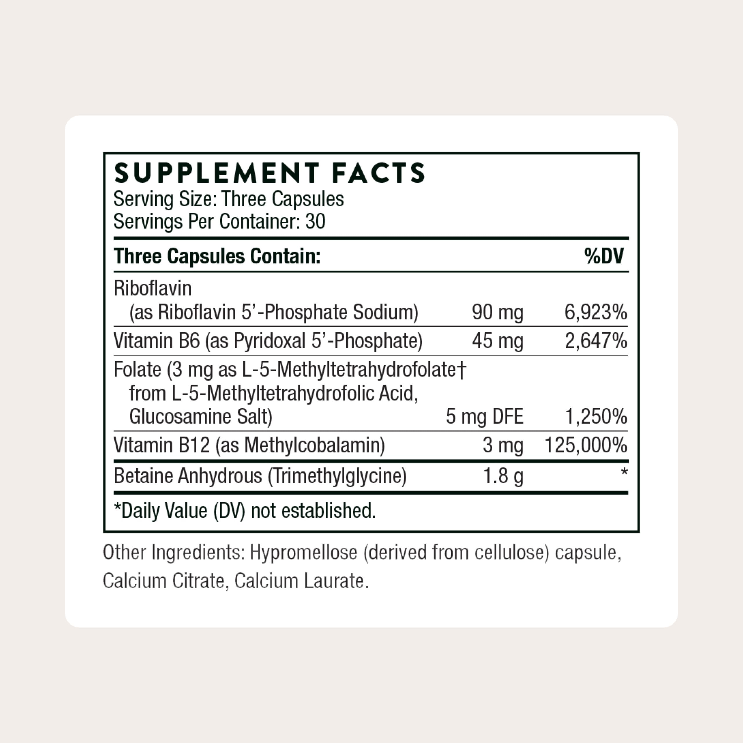 THORNE caja y folleto con información de ingredientes y beneficios