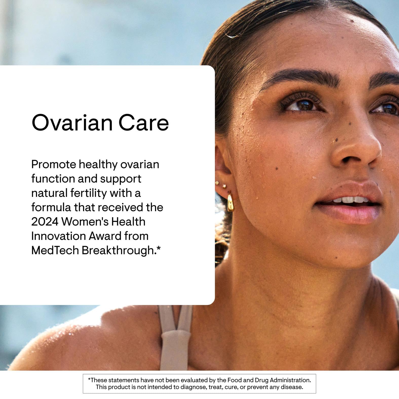 THORNE textura del polvo de Ovarian Care sobre fondo blanco, mezcla fina fácil de disolver