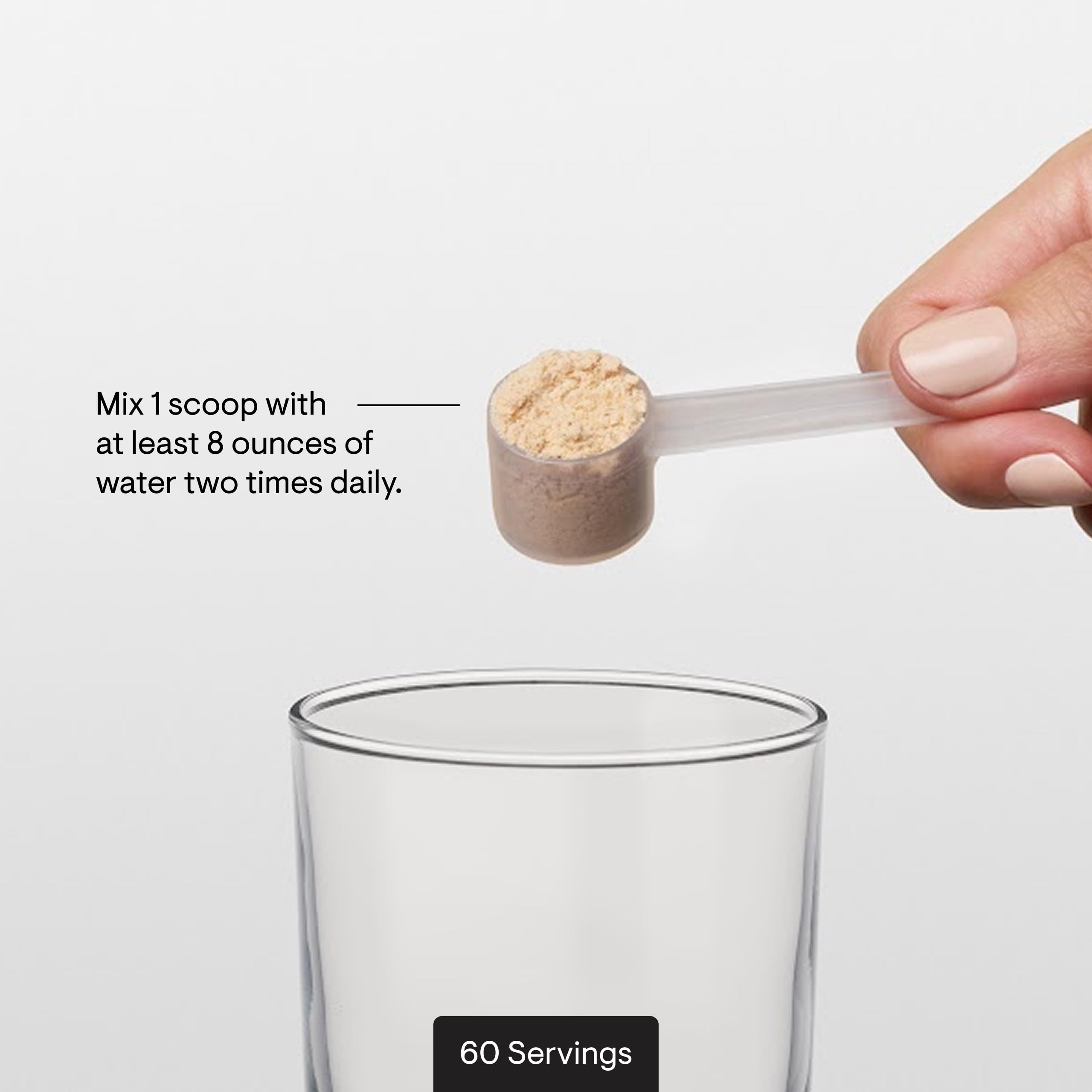 THORNE preparación del suplemento en un vaso con agua, consumo cómodo y sabor agradable