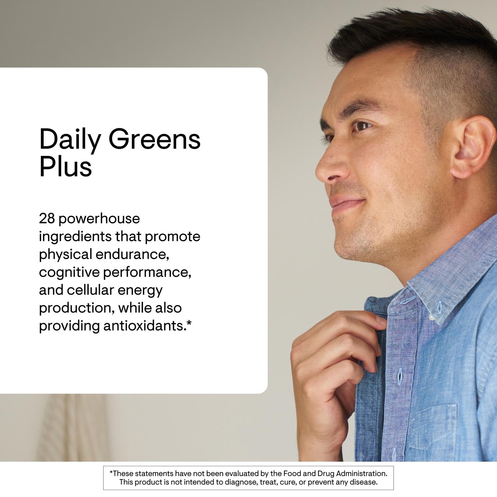 THORNE vaso con Daily Greens Plus mezclado ofreciendo bebida lista