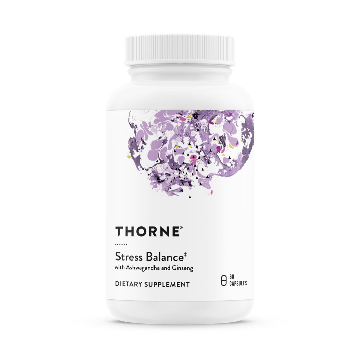 THORNE envase frontal mostrando nombre y beneficios, transmite confianza