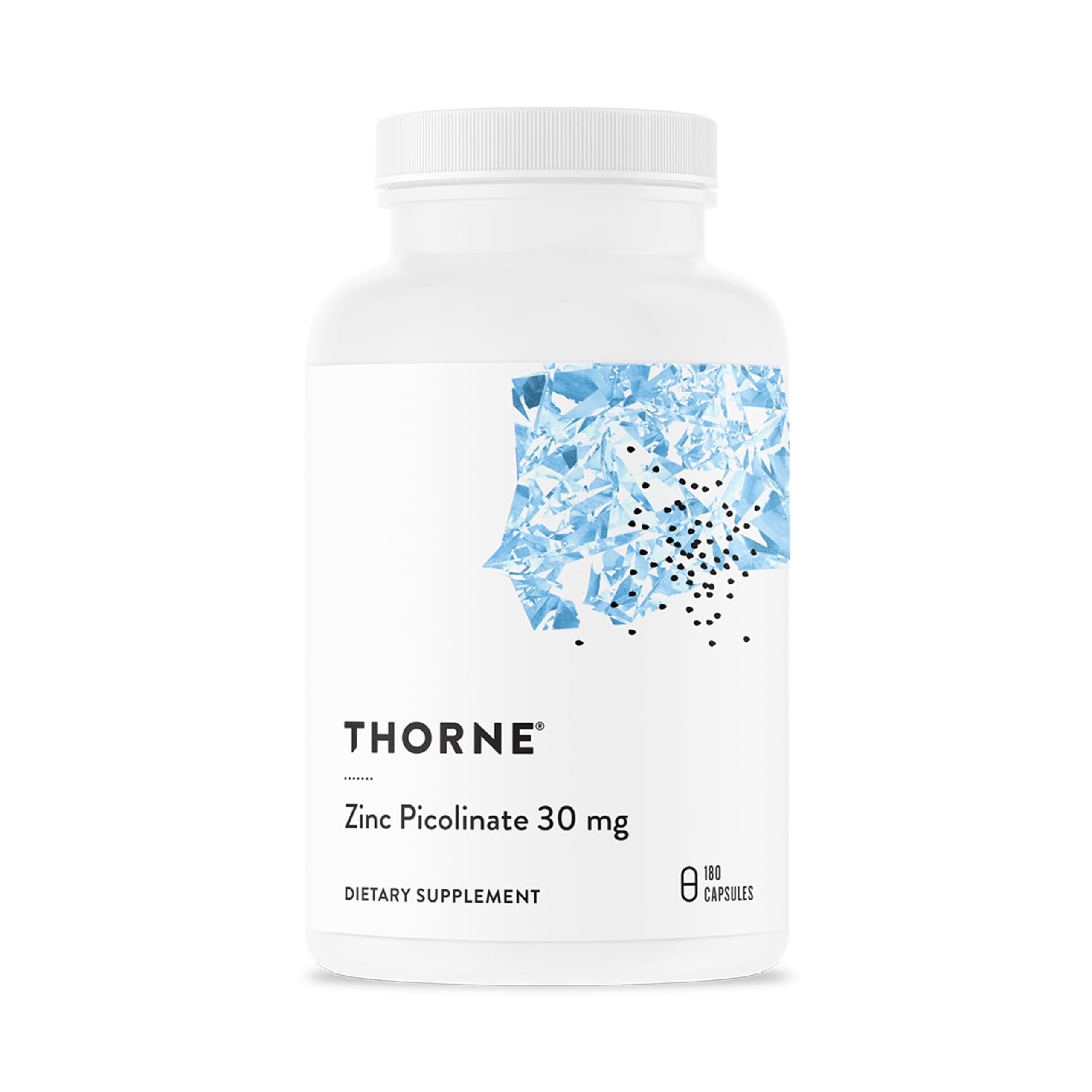 THORNE frasco frontal mostrando 180 cápsulas y beneficios visibles