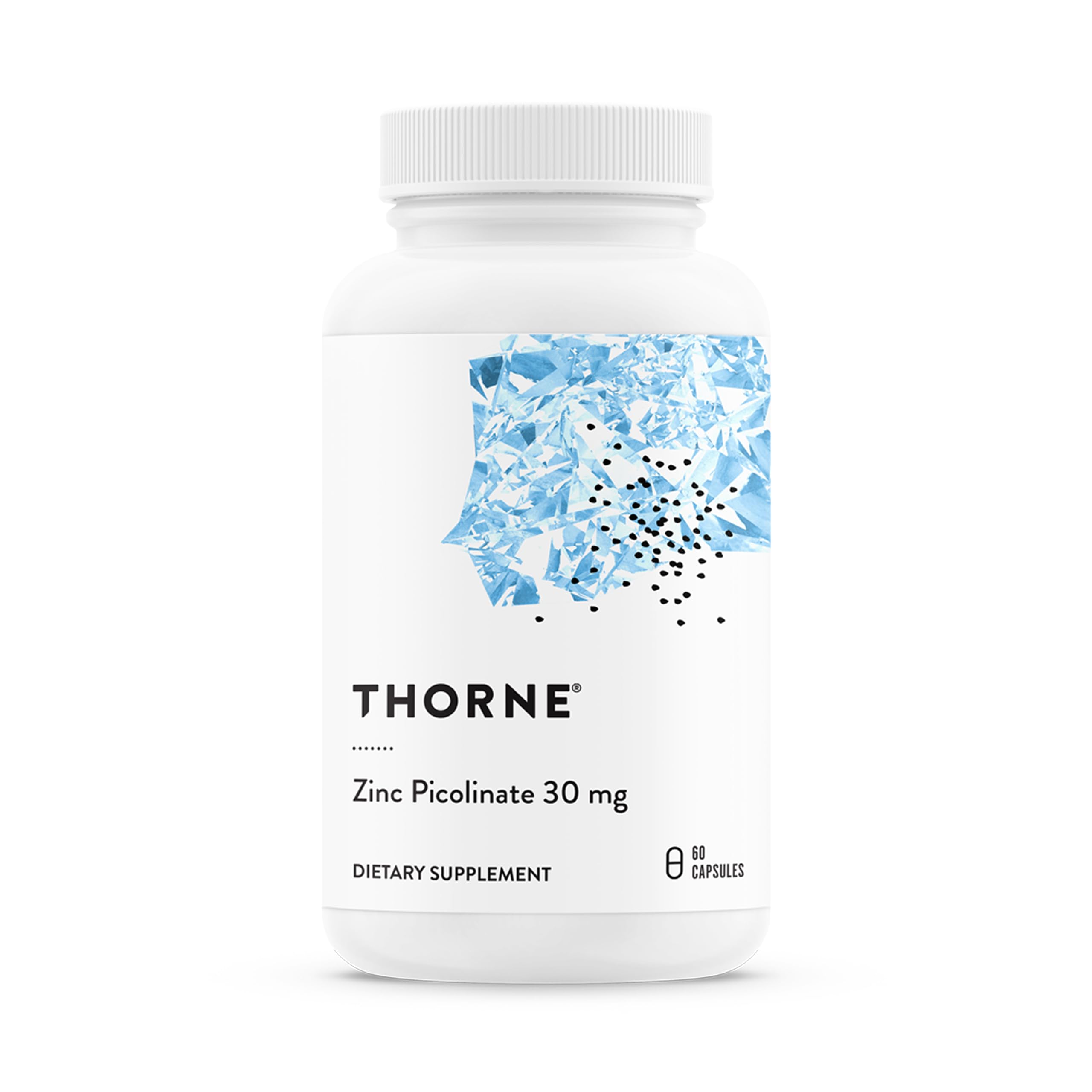 THORNE frasco frontal que muestra la etiqueta y beneficios claves