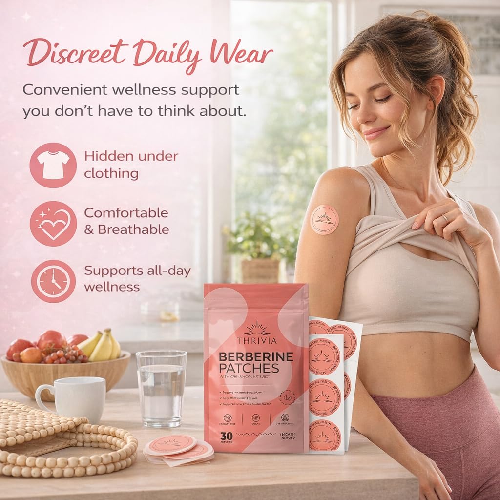 Thrivia parche aplicado en brazo mostrando uso discreto y cómodo